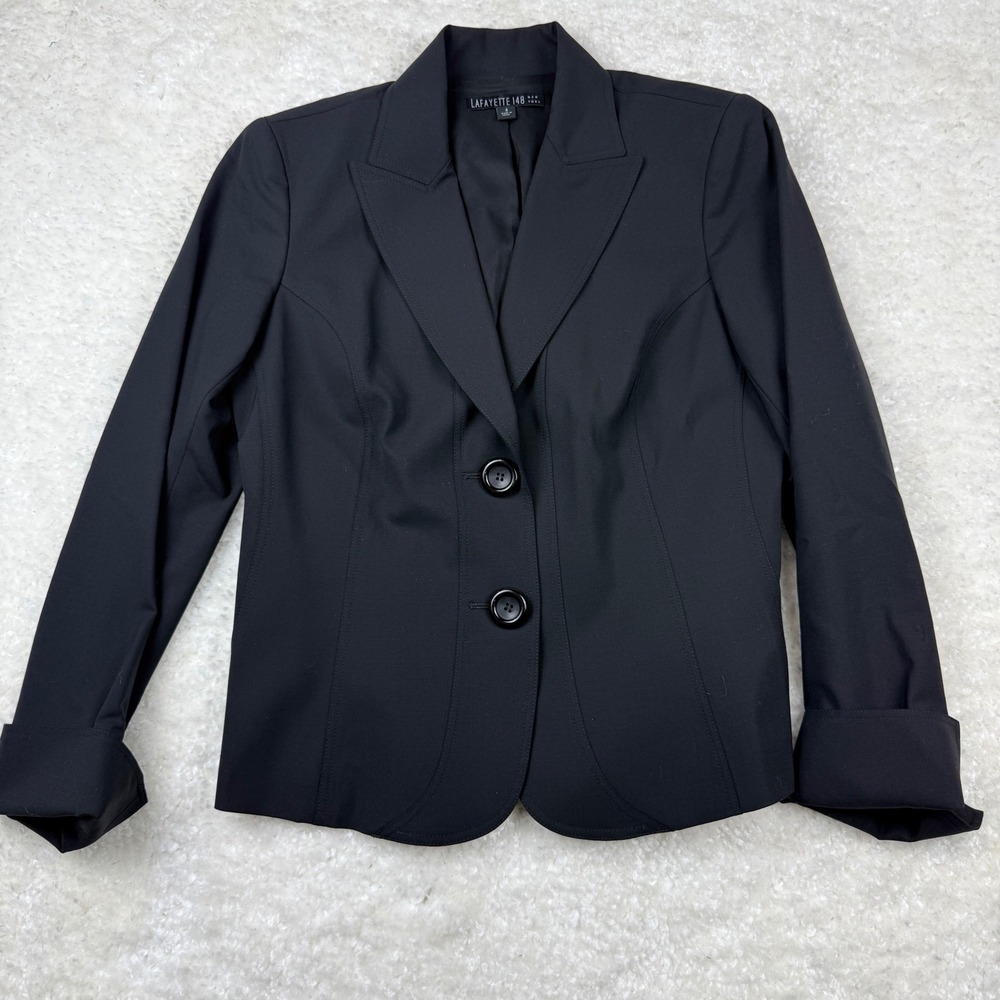 Lafayette 148 Blazer Women 4 Black Virgin‎ Wool Elastane Two Button Jacket